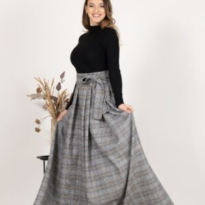 Elegantes Plaid Wool Pleated Skirt with Ultra High Waist and Bow