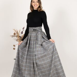 Alternative view of Elegantes Plaid Wool Pleated Skirt with Ultra High Waist and Bow
