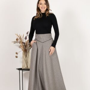 Alternative view of Elegantes Floor Length Wool Houndstooth Skirt with High Waist and Pockets