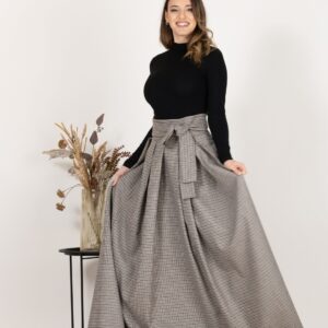 Alternative view of Elegantes High Waisted Wool Long Skirt with Bow in Houndstooth Pattern