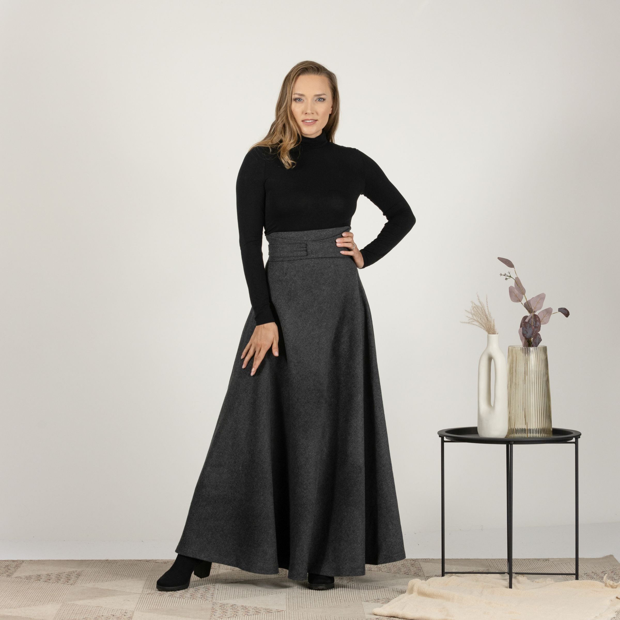 Elegantes Wool Maxi Victorian Walking Skirt - Image 3