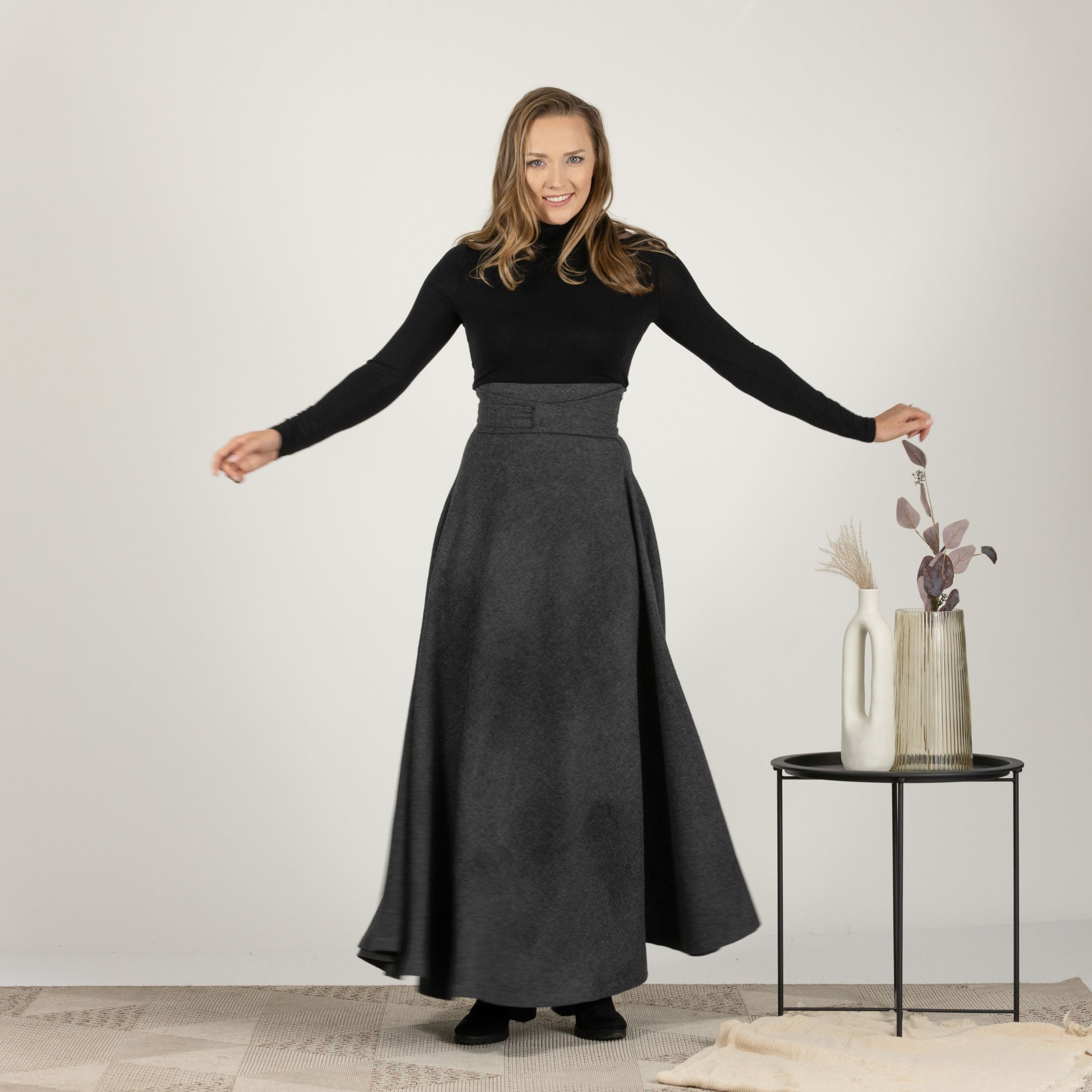 Elegantes Wool Maxi Victorian Walking Skirt - Image 6