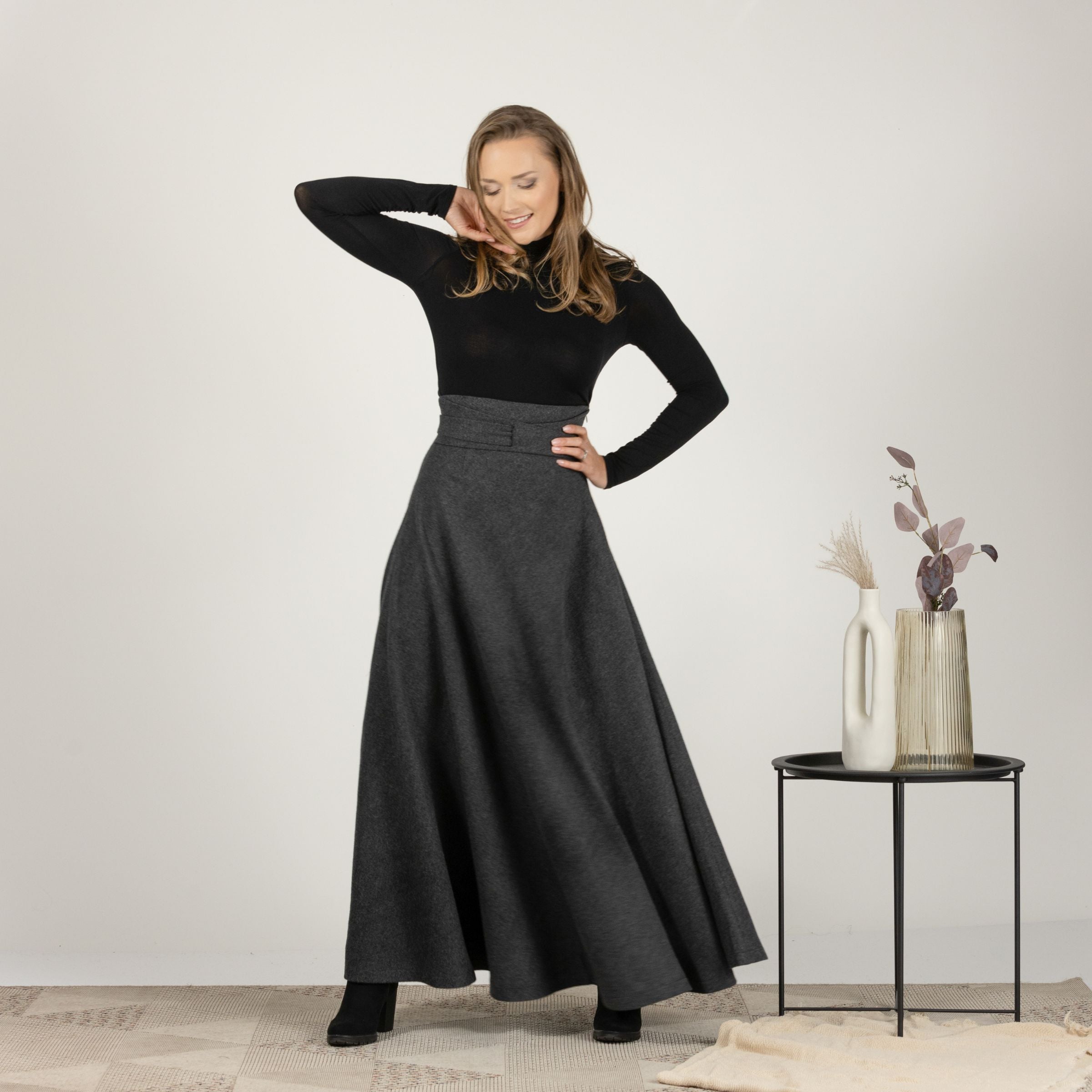 Elegantes Wool Maxi Victorian Walking Skirt - Image 7
