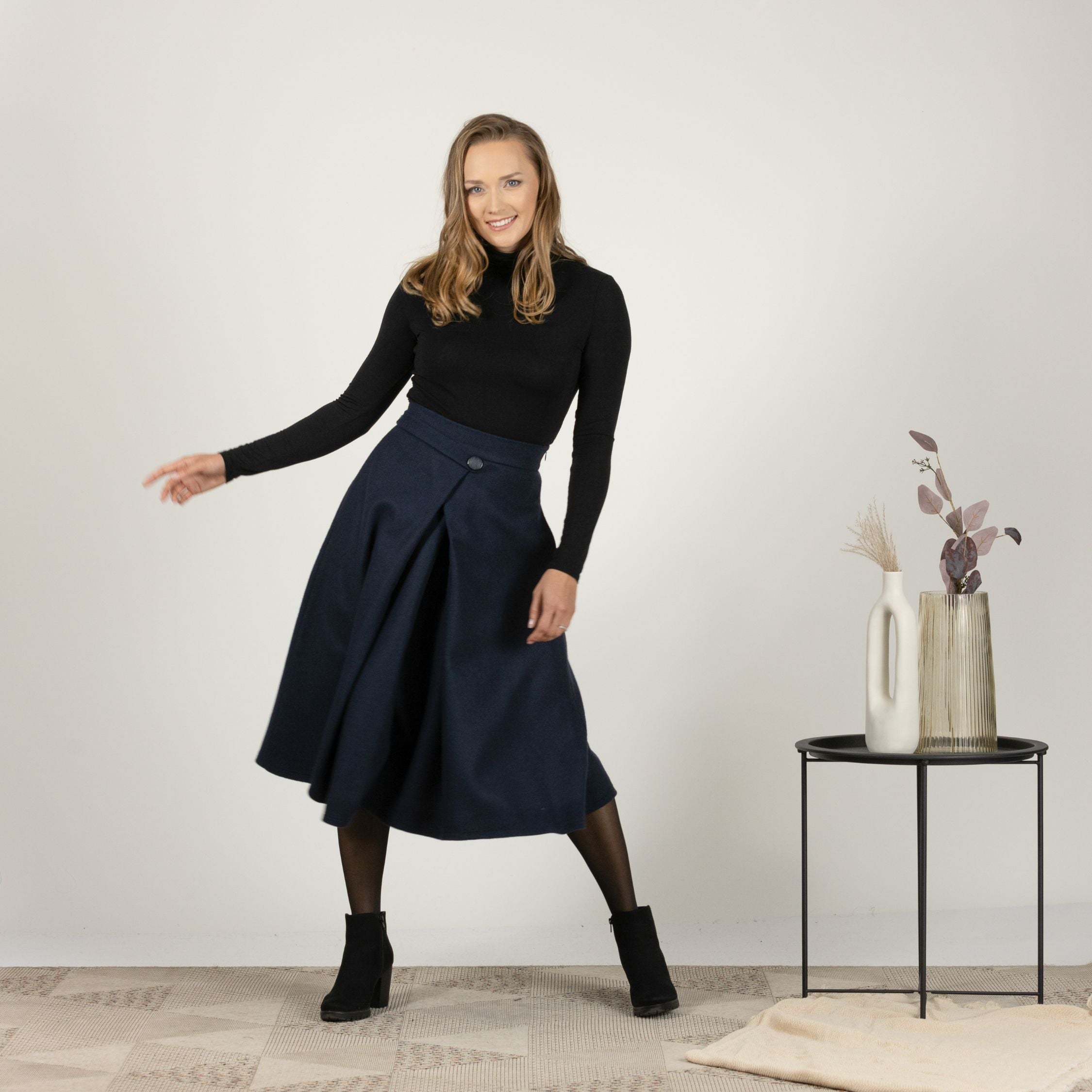 Elegantes Wool Front Button Statement Skirt - Image 7