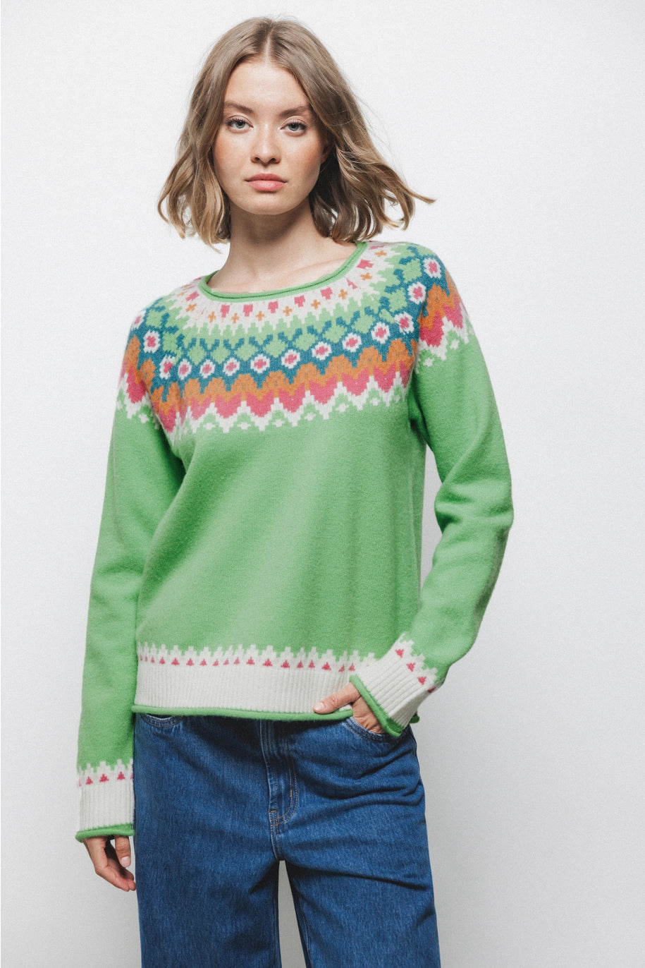 Elegantes Damen Lanidor Strickpullover im Norwegerstil mit Rundhalsausschnitt