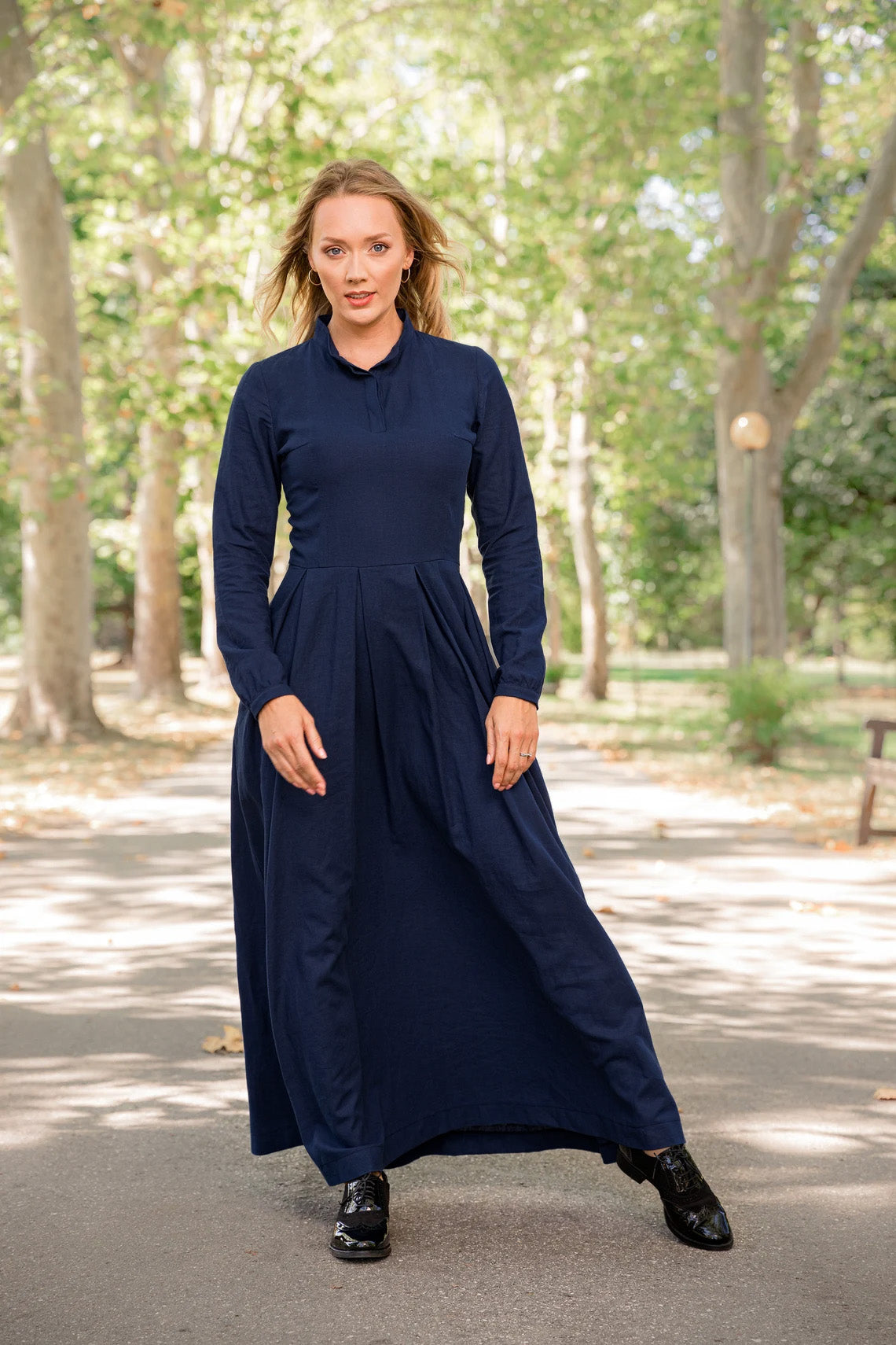 Elegantes Mustard Linen Prairie Maxikleid - Image 6