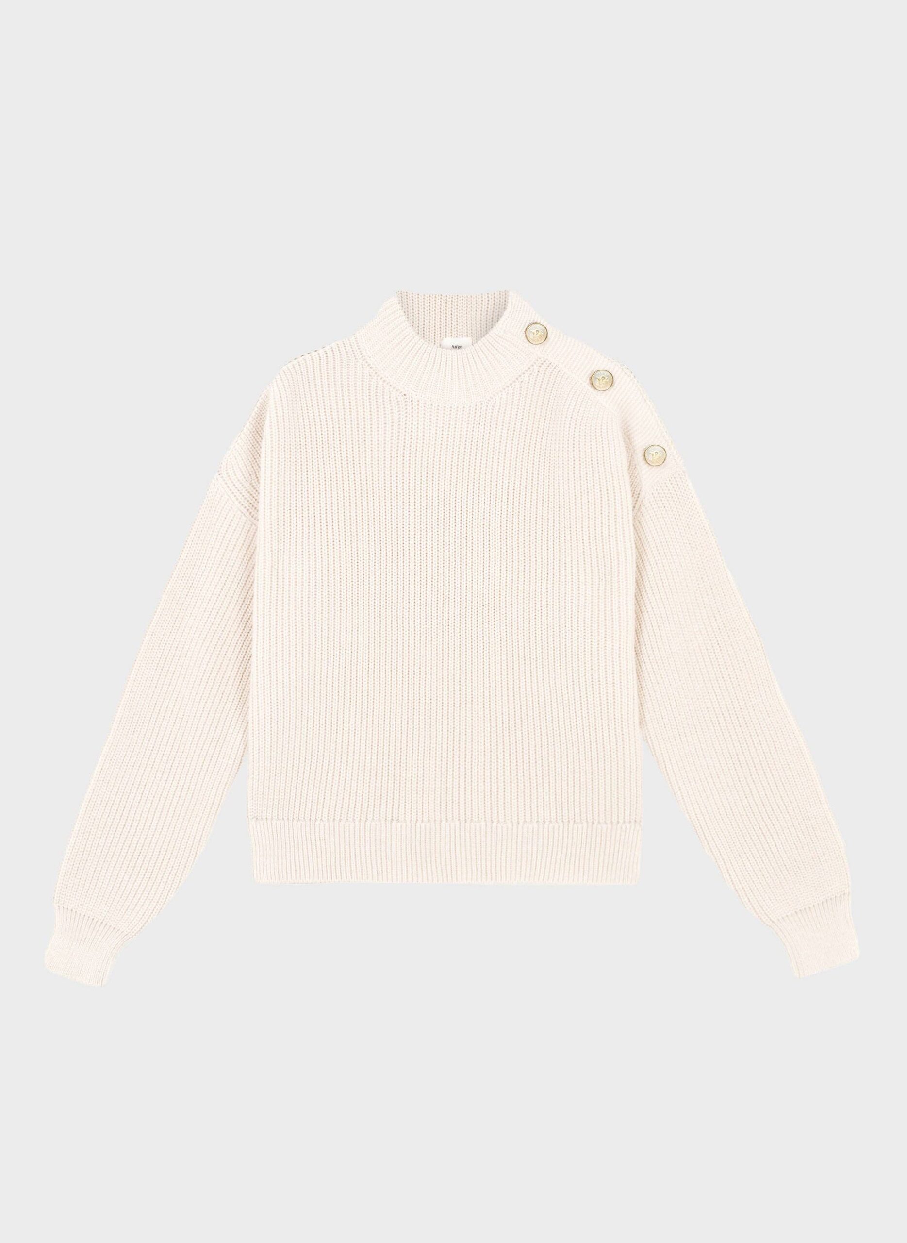 Elegantes Damen An'ge Paris Pullover "Lartemis" Ecru Stehkragen Grobstrick - Image 2