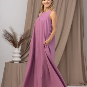 Elegantes Dark Rose Lässiges Linen Maxikleid