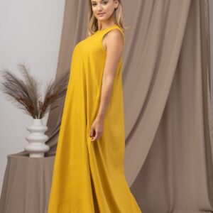 Alternative view of Elegantes Mustard Lässiges Linen Maxikleid
