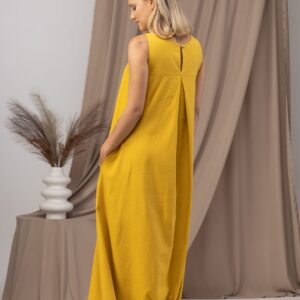 Elegantes Mustard Lässiges Linen Maxikleid