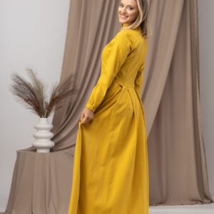 Alternative view of Elegantes Mustard Linen Prairie Maxikleid