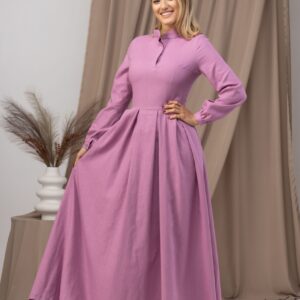 Elegantes Dark Rose Linen Maxikleid