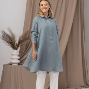 Alternative view of Elegantes Dusty Blue Oversized Linen Tunic