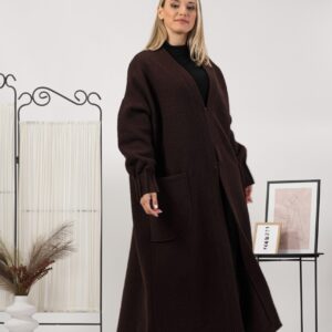 Alternative view of Elegantes Brown Warm Wool Maxi Cardigan