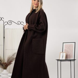 Elegantes Brown Warm Wool Maxi Cardigan
