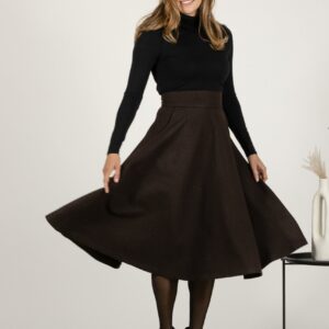 Alternative view of Elegantes Dark Chocolate High Waist Wool Midi Skirt