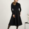 Elegantes Black High Waist Wool Midi Skirt