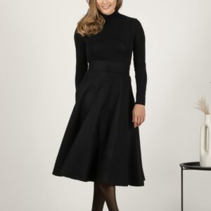 Alternative view of Elegantes Black High Waist Wool Midi Skirt
