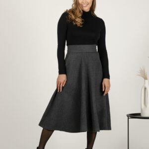 Elegantes Dark Gray High Waist Wool Midi Skirt