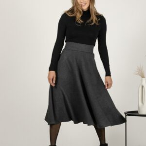 Alternative view of Elegantes Dark Gray High Waist Wool Midi Skirt
