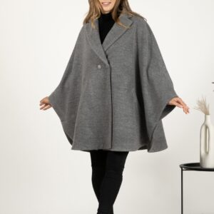 Elegantes Gray Collared Lässiges Cape Coat