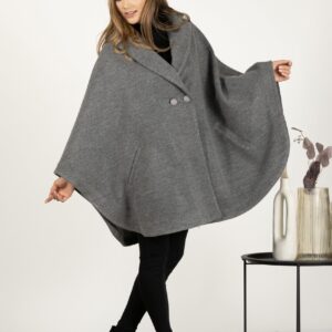 Alternative view of Elegantes Gray Collared Lässiges Cape Coat