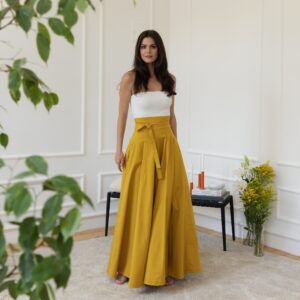 Alternative view of Elegantes Maxi Floor Length A-Line Skirt with Ultra High Waist in Mustard Color