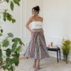 Elegantes Linen Midi Striped Skirt with High Waist and Pockets