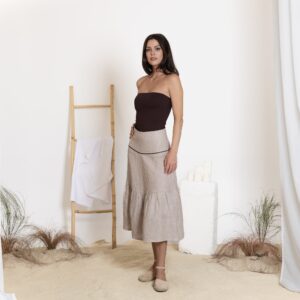 Alternative view of Elegantes Midi Linen A-Line Flutter Skirt with High Waist