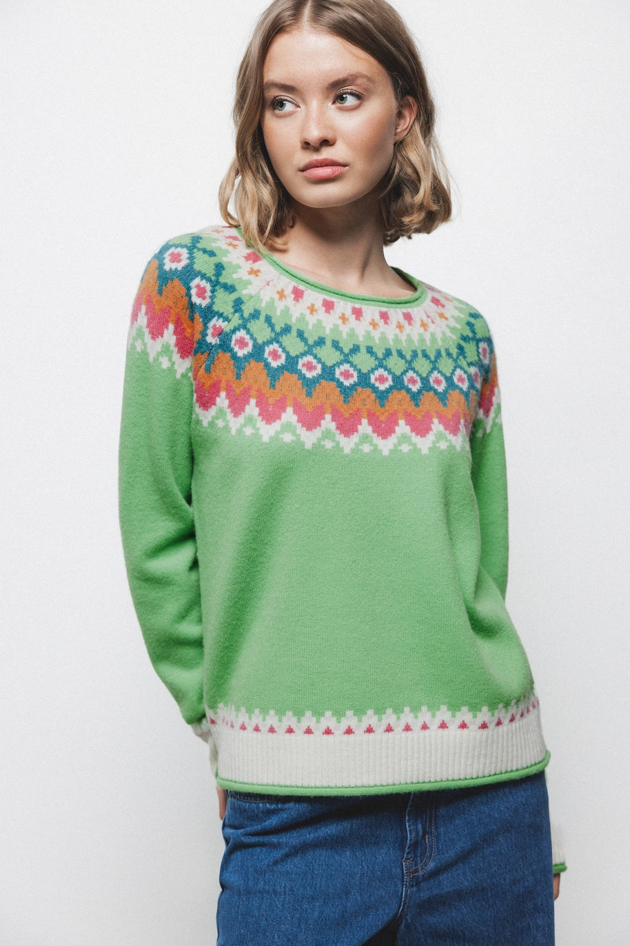 Elegantes Damen Lanidor Strickpullover im Norwegerstil mit Rundhalsausschnitt - Image 2