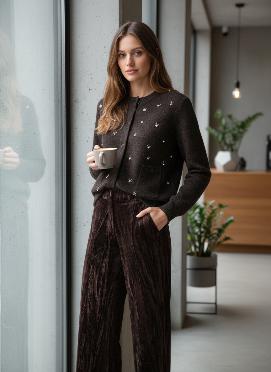 Elegantes Damen An'ge Paris Hose "Patrilou" Samt Schokoladenbraun