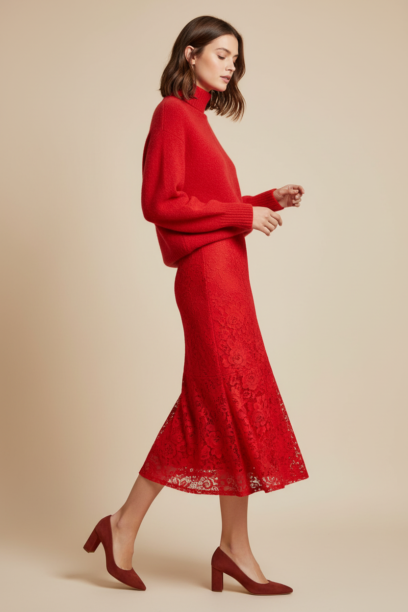 Elegantes Damen An'ge Paris Midirock Juney Rot - Image 3