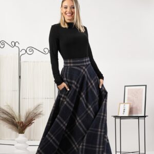 Alternative view of Elegantes Wool Maxi Plaid High Waisted Skirt with Pockets