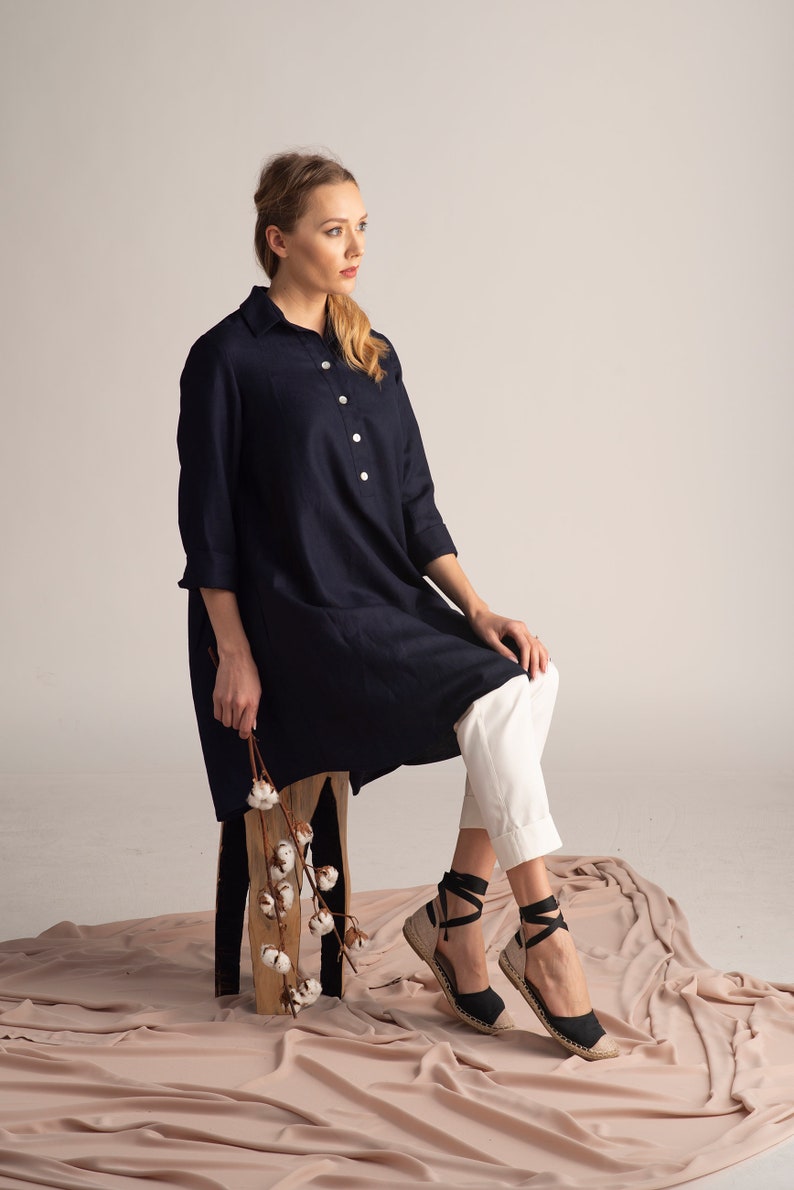 Elegantes Dusty Blue Oversized Linen Tunic - Image 6
