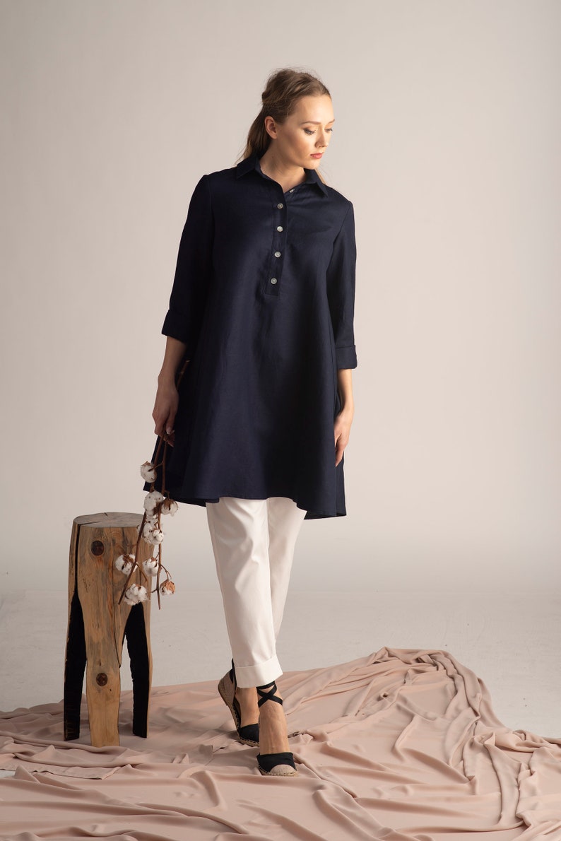 Elegantes Dusty Blue Oversized Linen Tunic - Image 8