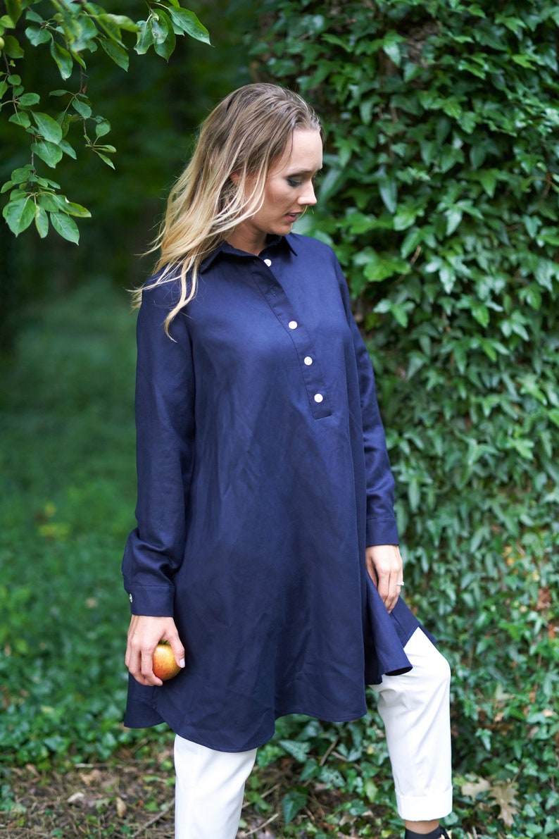 Elegantes Dusty Blue Oversized Linen Tunic - Image 10