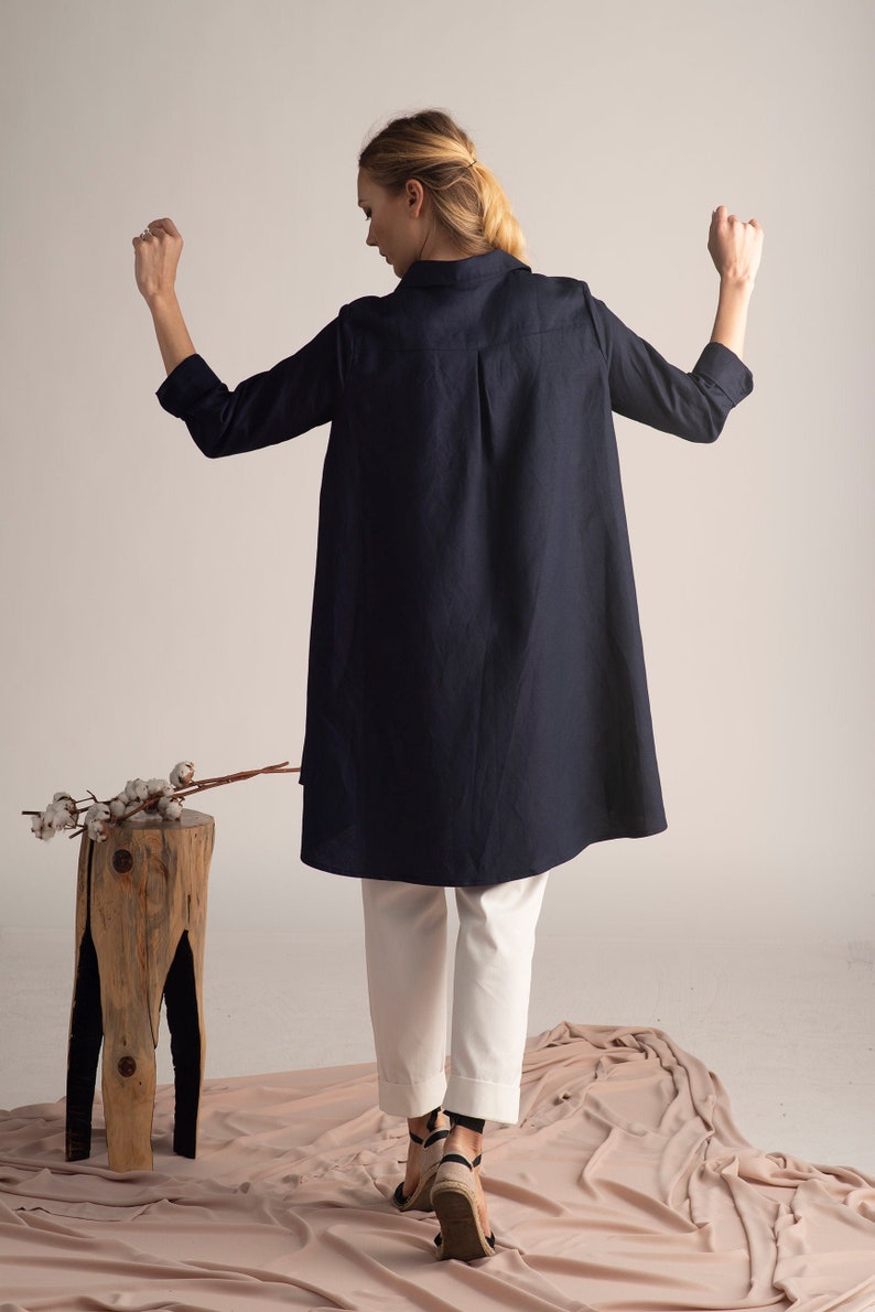 Elegantes Dusty Blue Oversized Linen Tunic - Image 11